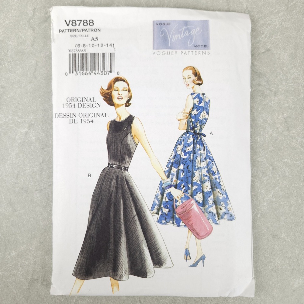 Vogue Vintage Sewing Pattern V8788 1954 Retro Wrap Dress Fit Flare Pinup Sz 6-14